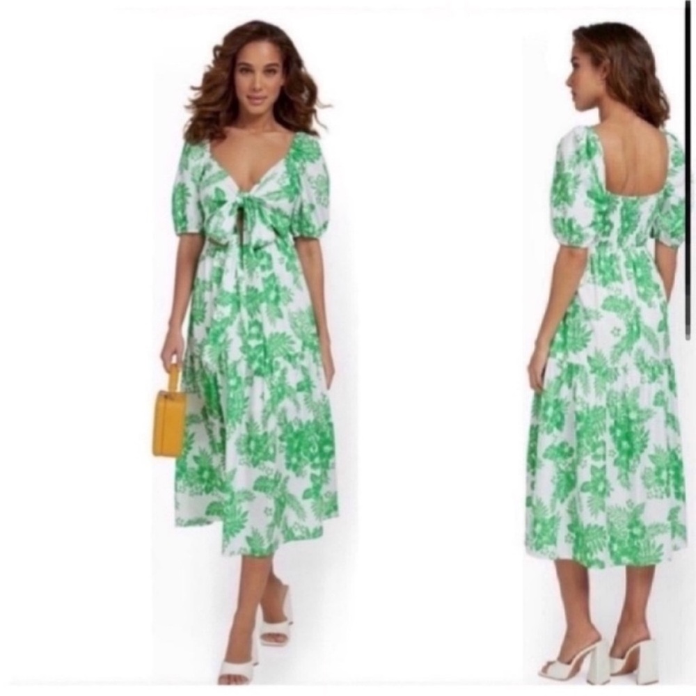 Lena Women’s White & Green Front Tie Floral Maxi Dress size small